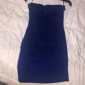 Strapless blue cocktail dress